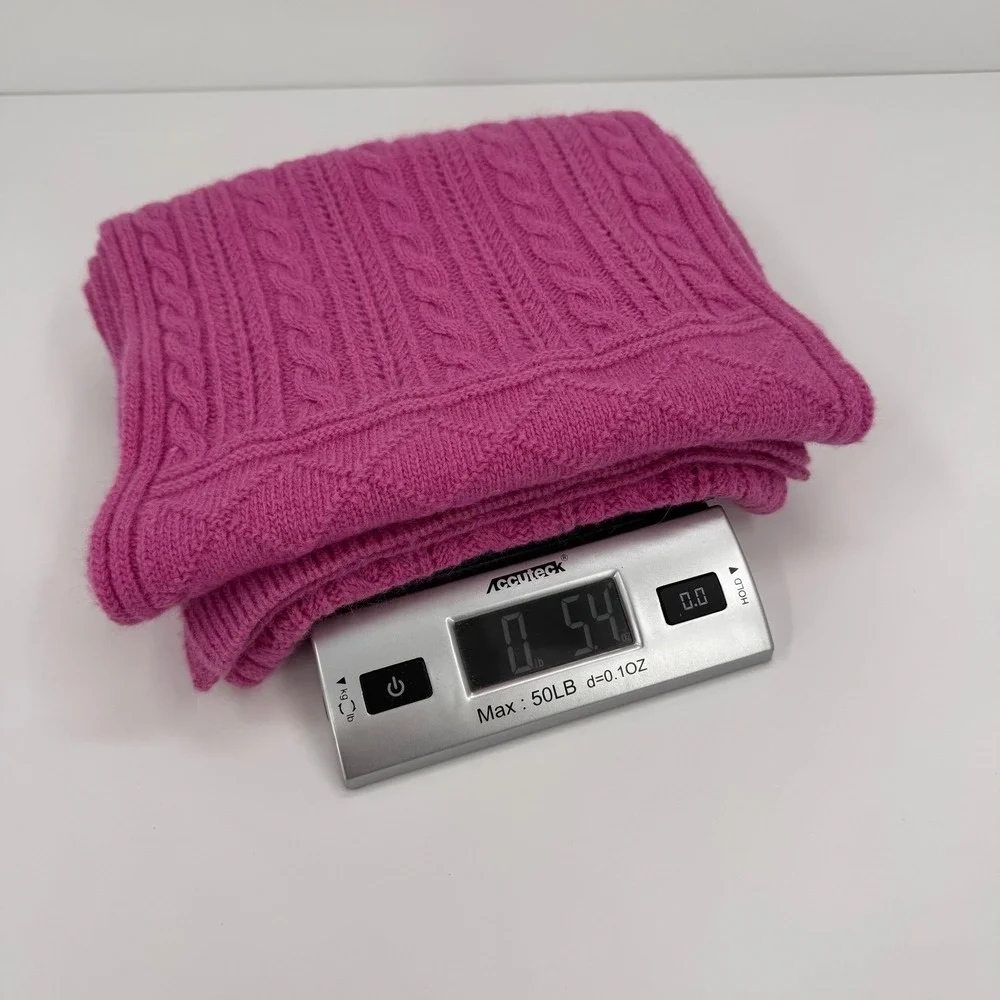 Lauren Ralph Lauren LRL Pink Lambs Wool Rabbit Hair Knit Scarf Cable Diamond‎